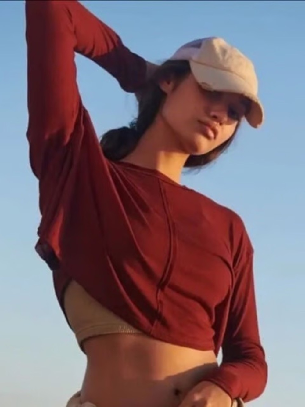 Free People Movement Maroon Workout Yoga Infinitee Crop Ribbed Long Sleeve Large